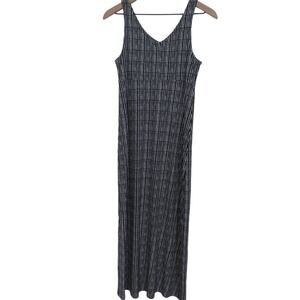 Athleta Womens Sz s Navy White V Neck Sleeveless Maxi Dress Jersey Knit Dress
